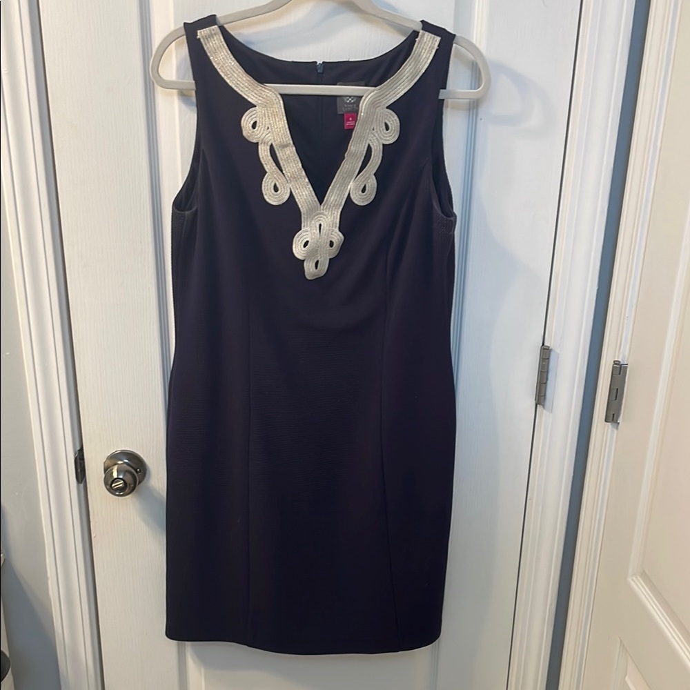 Vince Camuto Blue and White Embellished Mini Dress